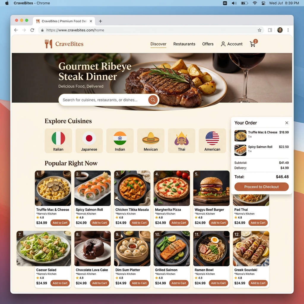Desktop and mobile mockups displaying customer online food ordering website homepage